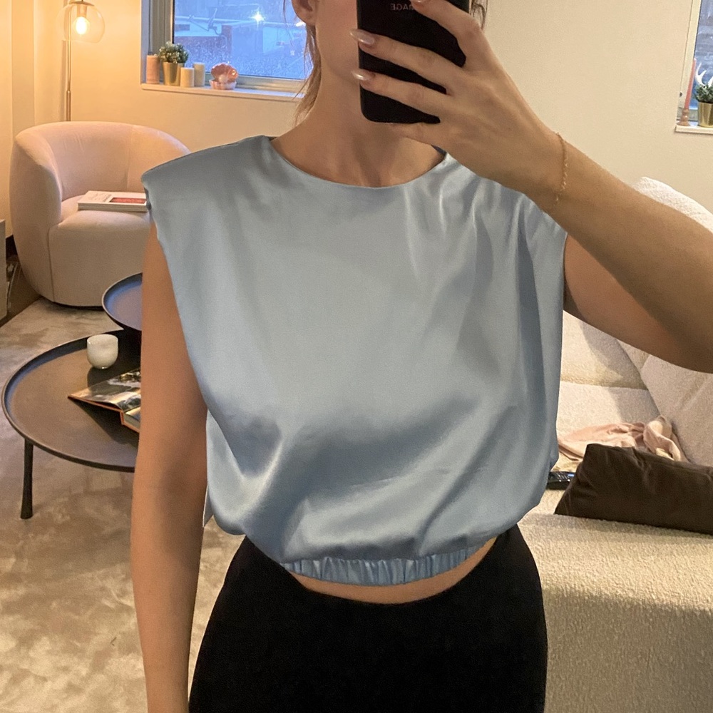 Blue satin blouse